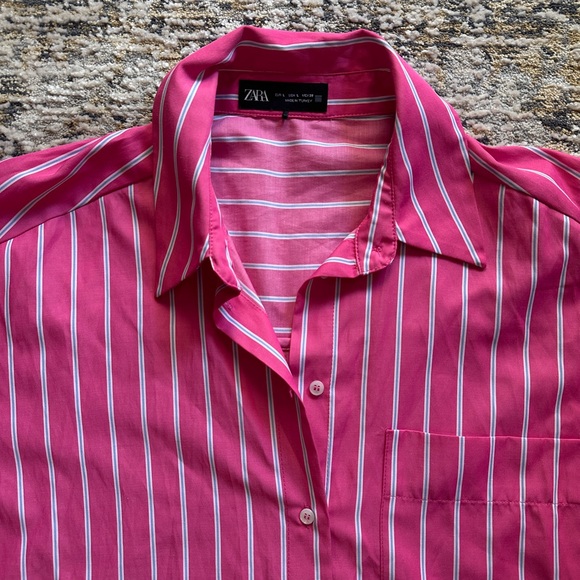 Zara Vibrant Pink and White Striped button down Shirt - Picture 2 of 3